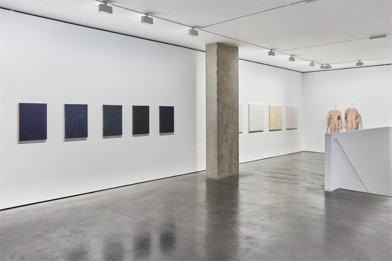 Installation view of Ghada Amer: 'QR Codes Revisited—London' / Courtesy of the artist and Goodman Gallery