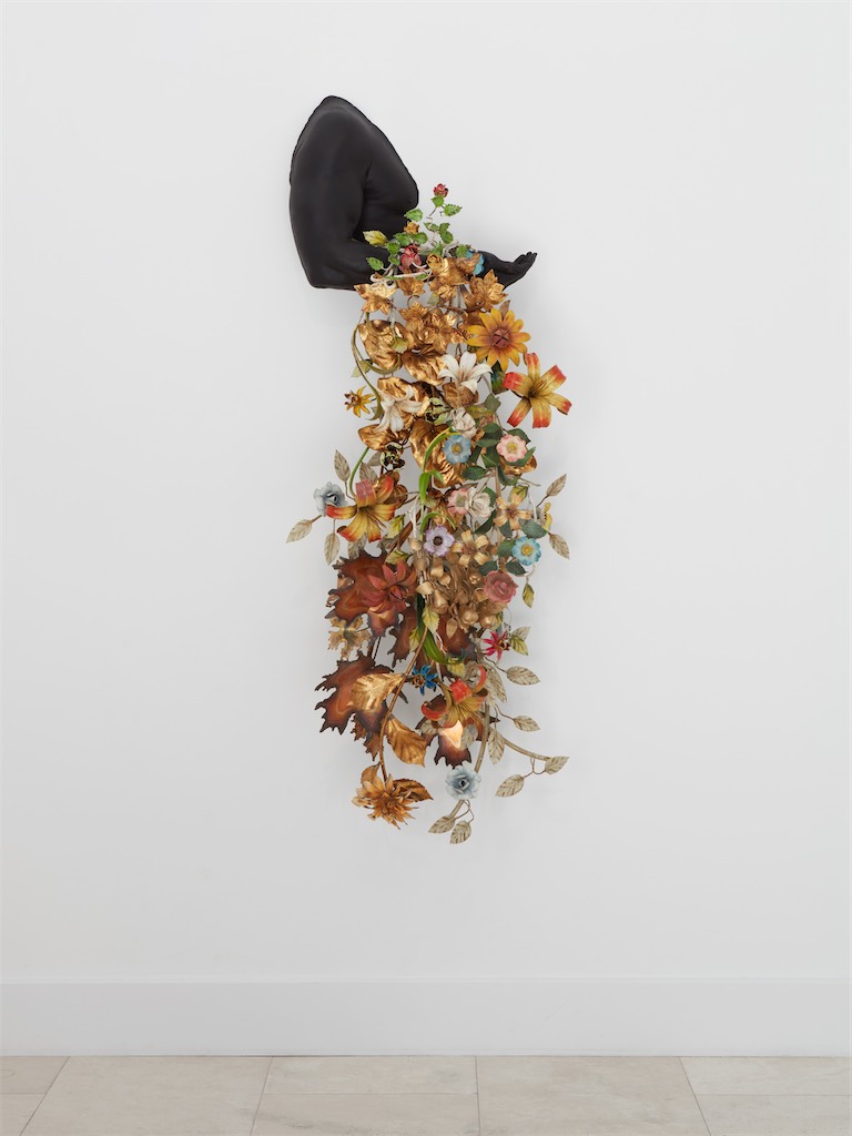Nick Cave / Arm Peace, 2023 / Cast bronze and vintage tôle flowers / 177.8 x 68.6 x 40.6 cm / 70 x 27 x 16 in / Courtesy of the artist and Holtermann Fine Art 