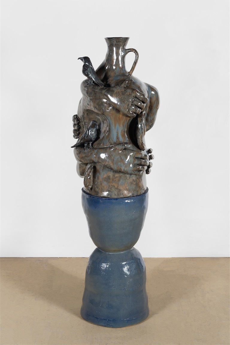 Woody De Othello, 'Ascension', 2023. Glazed ceramic. Overall: 149.9 x 53.3 x 45.7cm (59 x 21 x 18in). Copyright Woody De Othello. Courtesy of the artist; Stephen Friedman Gallery, London and New York; Jessica Silverman, San Francisco and Karma, New York and Los Angeles. Photo by Phillip Maisel