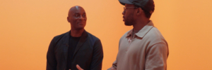 Film still of Woody De Othello discussing ‘Faith Like a Rock’ with Ekow Eshun, Stephen Friedman Gallery, London (2024). Courtesy of the artist and Stephen Friedman Gallery, London and New York