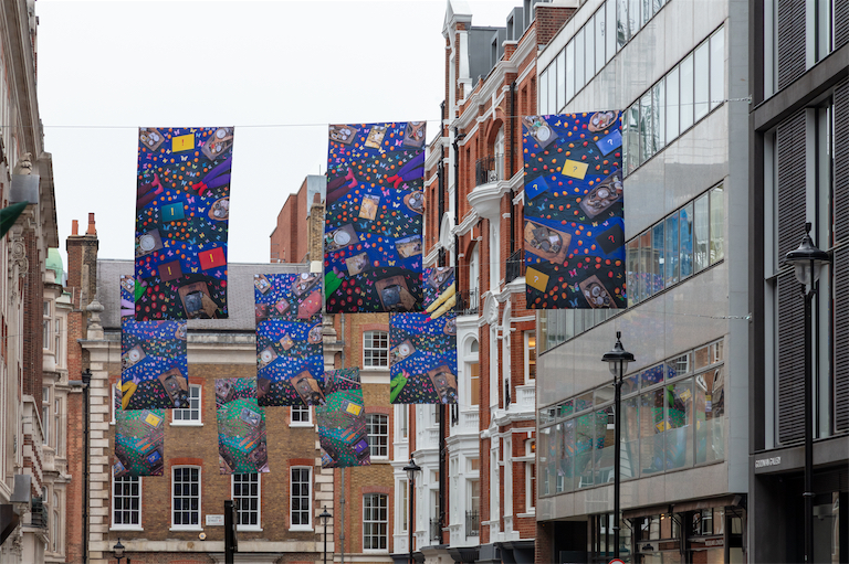 Sir John Akomfrah, The Secret Life of Memorable Things, Cork Street Galleries Banners Commission 2024, courtesy Cork Street Galleries and The Pollen Estate. Photo Credit: Luke Hayes