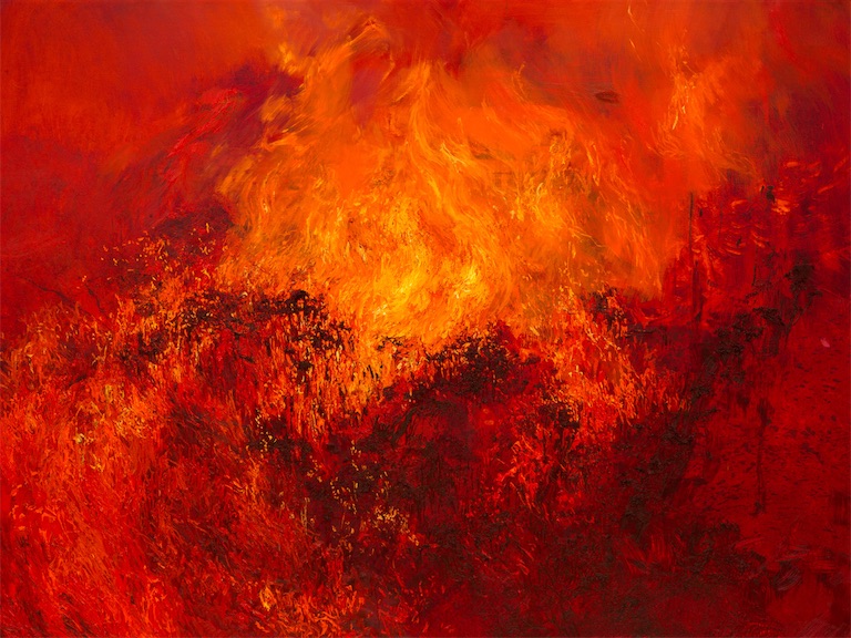 Jelly Green, Conflagration II, 2023, oil on canvas, 150 x 200 cm (image courtesy of artist)