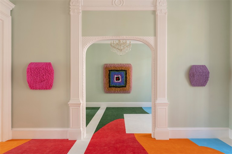 Paola Pivi, A girl loved pearls so much she left engineering, strung them off the wall, and made art, Installation view. Courtesy of MASSIMODECARLO