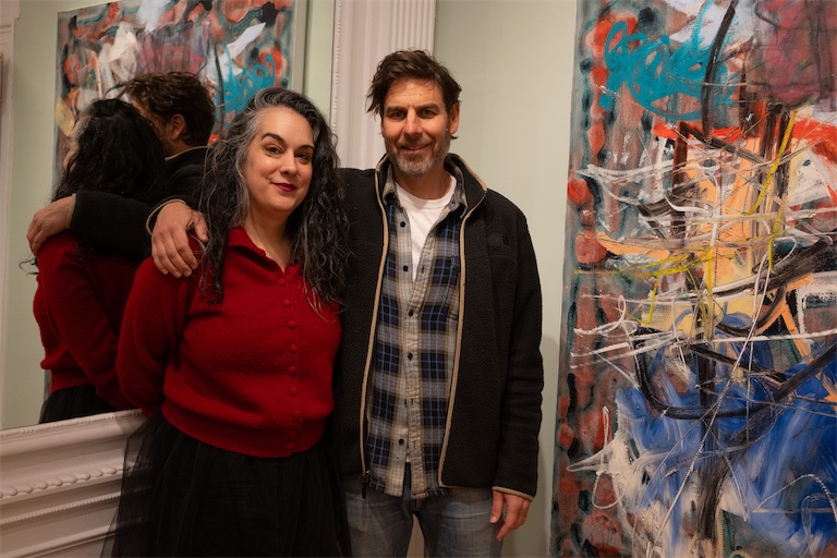 Lara Asole, Director of Museum Liaison and Aaron Garber-Maikovska at MASSIMODECARLO, AWITA International Women's Day on Cork Street, 11.03.2026. Photo: Dafydd Jones