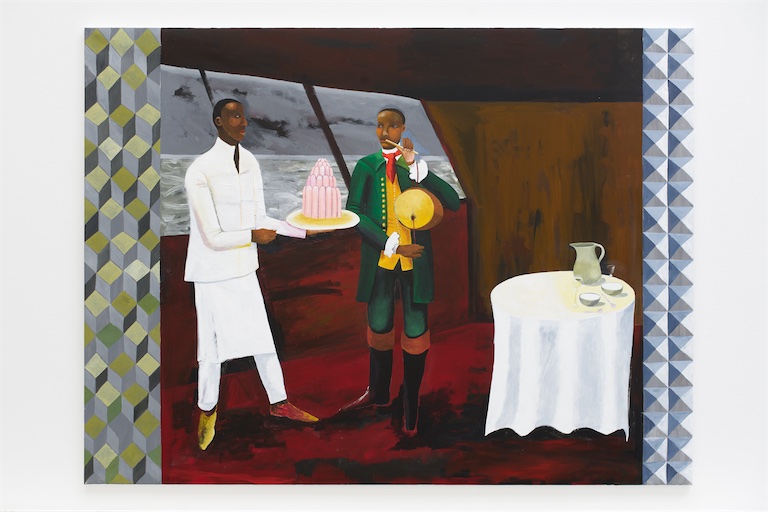 Lubaina Himid, Le Rodeur: The Cabin, 2017, Acrylic on canvas, 183 x 244 cm, © Lubaina Himid, Courtesy the artist, Hollybush Gardens, London and Greene Naftali, New York. Photo: Andy Keate, Museum Ludwig, Cologne