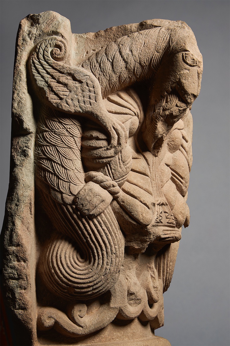 A massive capital with human figures tormented by serpents, Southern France, Hérault, c. 1150. Courtesy Sam Fogg 